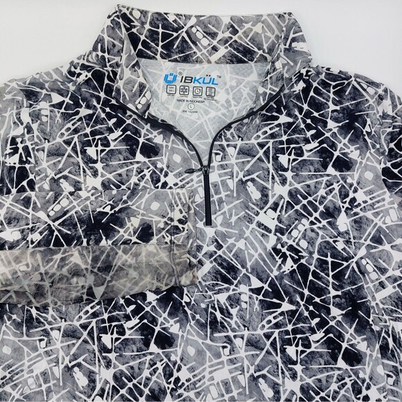 *IBKUL Evie Print 1/4 Zip Pullover Women's Large Black White Mesh Long Sleeves - Picture 2 of 10